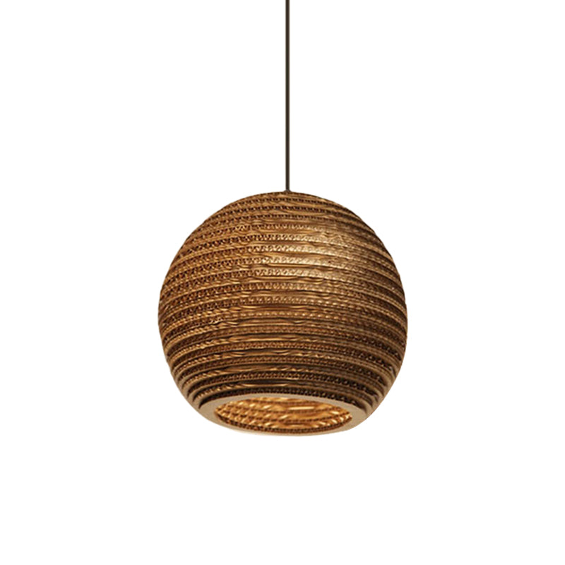 Globe/Oval/Vase Corrugated Paper Pendant Rustic Single Brown Hanging Light Fixture for Dining Room Brown Globe Clearhalo 'Ceiling Lights' 'Modern Pendants' 'Modern' 'Pendant Lights' 'Pendants' Lighting' 1958346