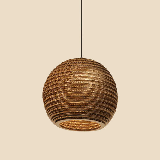 Globe/Oval/Vase Corrugated Paper Pendant Rustic Single Brown Hanging Light Fixture for Dining Room Clearhalo 'Ceiling Lights' 'Modern Pendants' 'Modern' 'Pendant Lights' 'Pendants' Lighting' 1958347