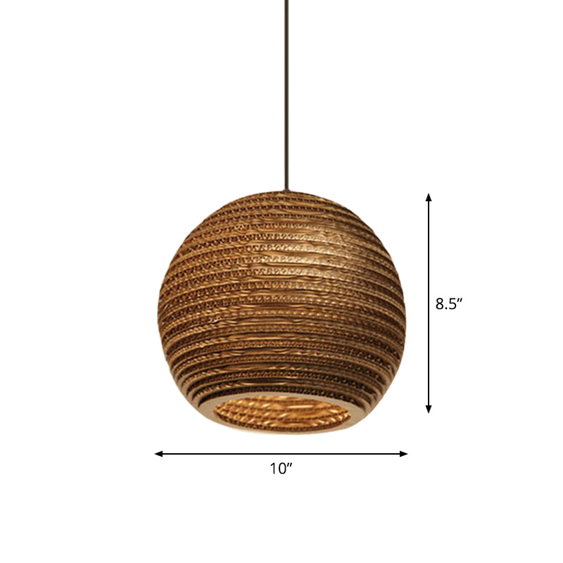Globe/Oval/Vase Corrugated Paper Pendant Rustic Single Brown Hanging Light Fixture for Dining Room Clearhalo 'Ceiling Lights' 'Modern Pendants' 'Modern' 'Pendant Lights' 'Pendants' Lighting' 1958348