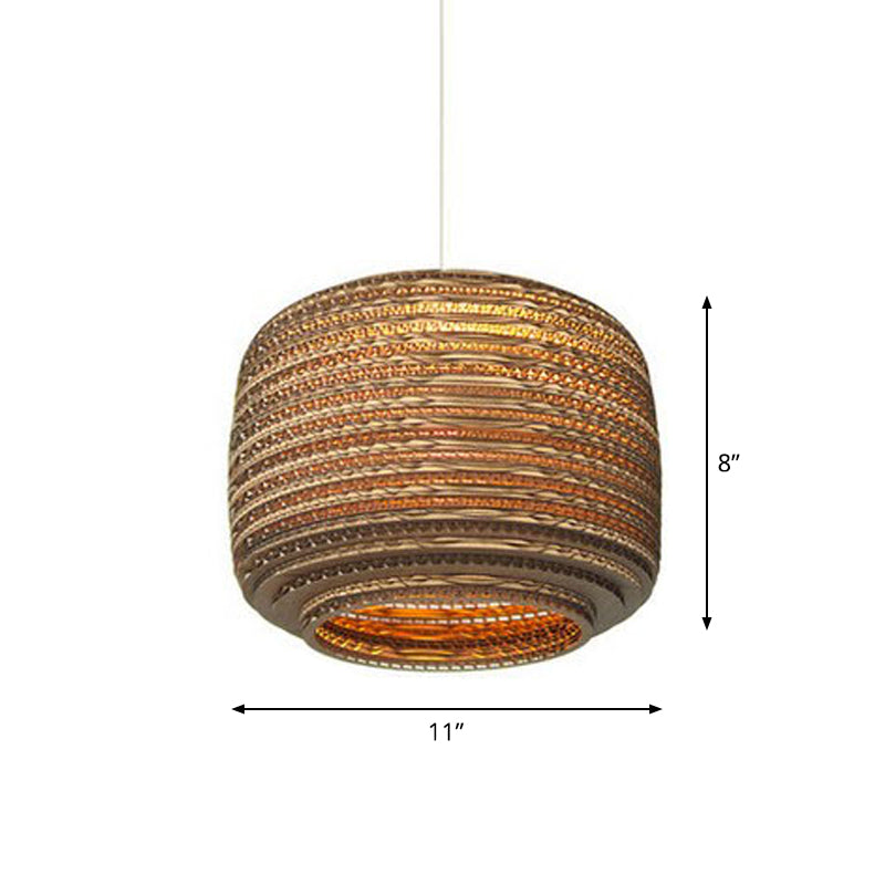 Globe/Oval/Vase Corrugated Paper Pendant Rustic Single Brown Hanging Light Fixture for Dining Room Clearhalo 'Ceiling Lights' 'Modern Pendants' 'Modern' 'Pendant Lights' 'Pendants' Lighting' 1958350