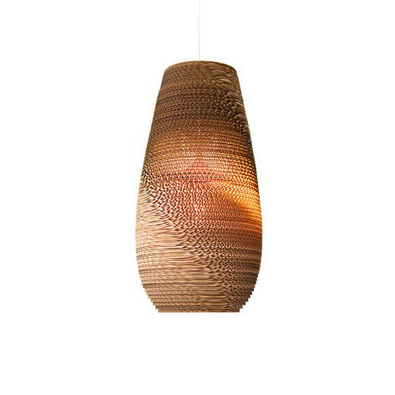 Globe/Oval/Vase Corrugated Paper Pendant Rustic Single Brown Hanging Light Fixture for Dining Room Brown Vase Clearhalo 'Ceiling Lights' 'Modern Pendants' 'Modern' 'Pendant Lights' 'Pendants' Lighting' 1958353