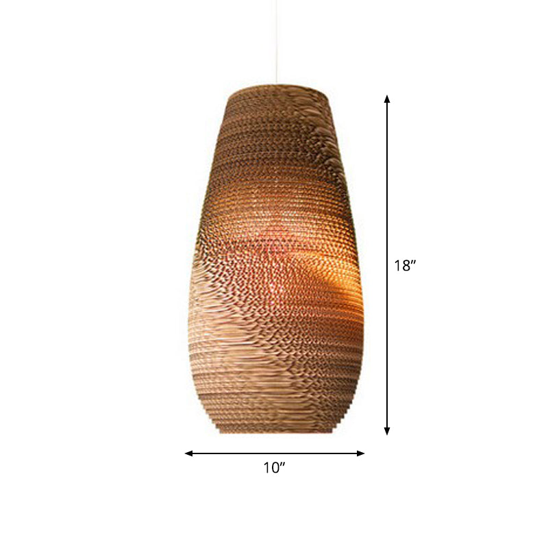 Globe/Oval/Vase Corrugated Paper Pendant Rustic Single Brown Hanging Light Fixture for Dining Room Clearhalo 'Ceiling Lights' 'Modern Pendants' 'Modern' 'Pendant Lights' 'Pendants' Lighting' 1958354