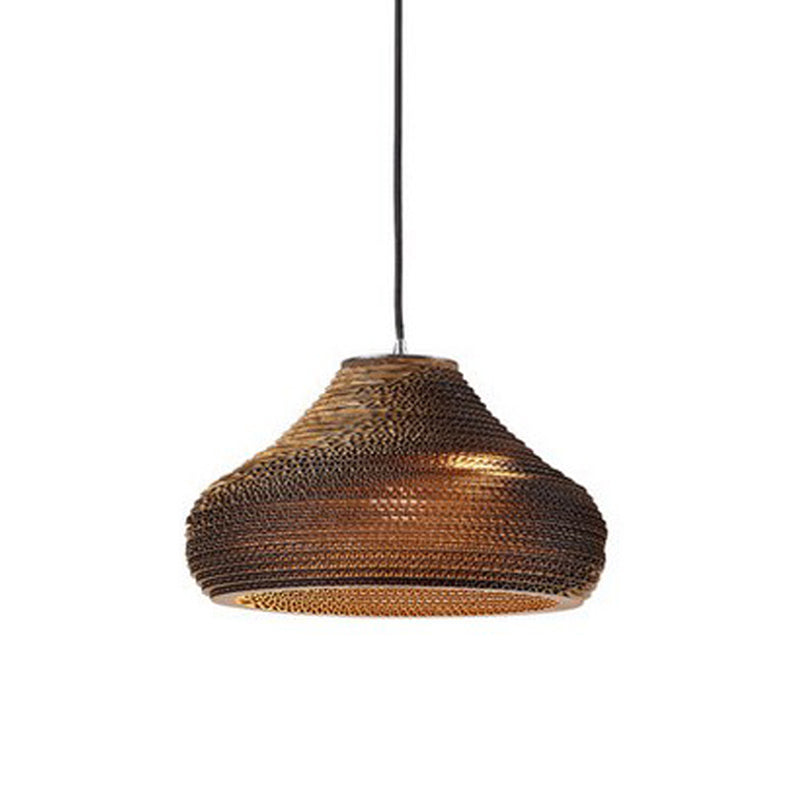 Globe/Oval/Vase Corrugated Paper Pendant Rustic Single Brown Hanging Light Fixture for Dining Room Brown Hat Clearhalo 'Ceiling Lights' 'Modern Pendants' 'Modern' 'Pendant Lights' 'Pendants' Lighting' 1958355