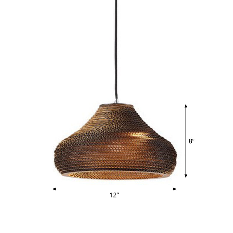 Globe/Oval/Vase Corrugated Paper Pendant Rustic Single Brown Hanging Light Fixture for Dining Room Clearhalo 'Ceiling Lights' 'Modern Pendants' 'Modern' 'Pendant Lights' 'Pendants' Lighting' 1958356