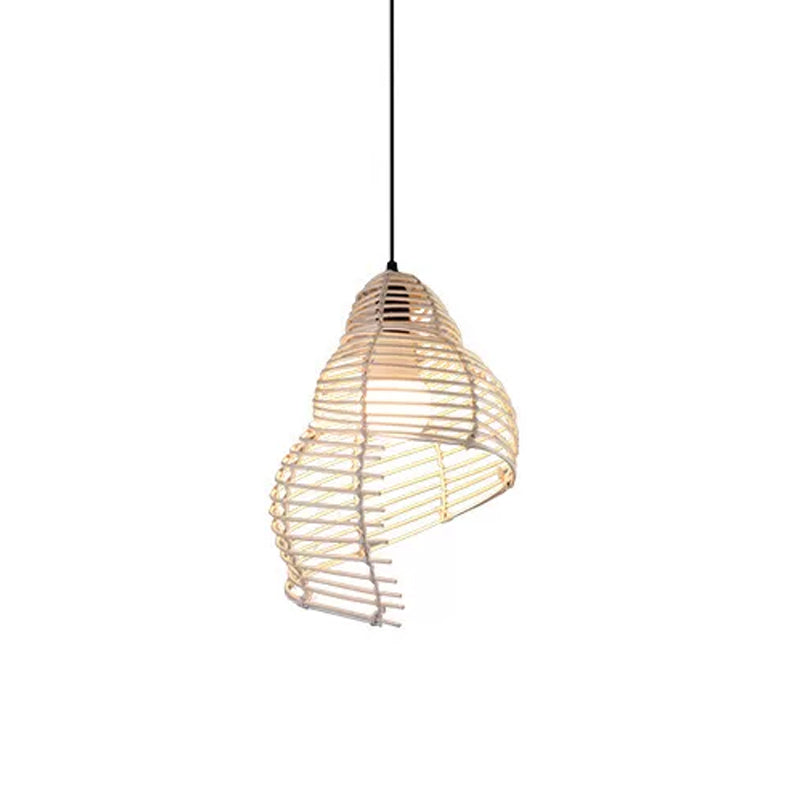 Ruffled Hat/Spiral/House Hanging Lamp Modernist Rattan 1-Light Beige Pendant Light Fixture over Table Beige Spiral Clearhalo 'Ceiling Lights' 'Modern Pendants' 'Modern' 'Pendant Lights' 'Pendants' Lighting' 1958361