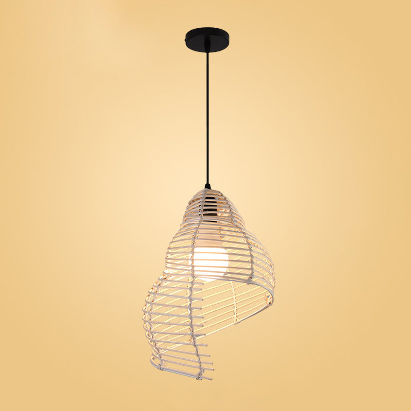 Ruffled Hat/Spiral/House Hanging Lamp Modernist Rattan 1-Light Beige Pendant Light Fixture over Table Clearhalo 'Ceiling Lights' 'Modern Pendants' 'Modern' 'Pendant Lights' 'Pendants' Lighting' 1958362