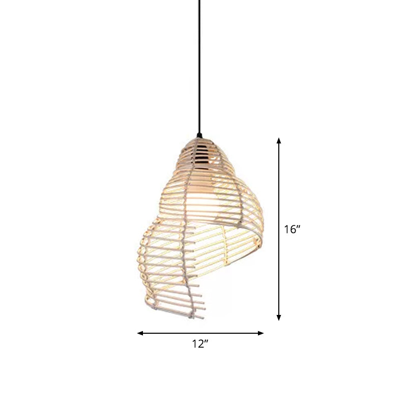 Ruffled Hat/Spiral/House Hanging Lamp Modernist Rattan 1-Light Beige Pendant Light Fixture over Table Clearhalo 'Ceiling Lights' 'Modern Pendants' 'Modern' 'Pendant Lights' 'Pendants' Lighting' 1958363