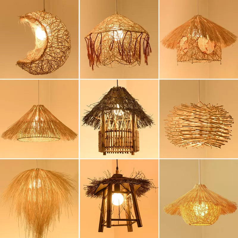 Beige Cone/Crescent/House Pendant Light Asian Style 1 Head Bamboo Woven Hanging Ceiling Light Clearhalo 'Ceiling Lights' 'Modern Pendants' 'Modern' 'Pendant Lights' 'Pendants' Lighting' 1958367