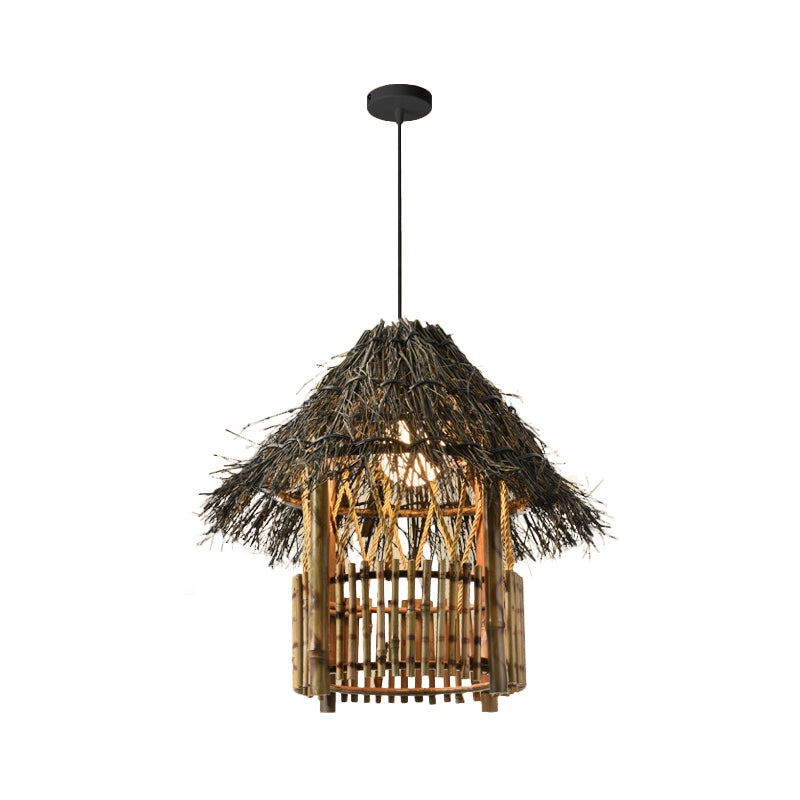 Beige Cone/Crescent/House Pendant Light Asian Style 1 Head Bamboo Woven Hanging Ceiling Light Clearhalo 'Ceiling Lights' 'Modern Pendants' 'Modern' 'Pendant Lights' 'Pendants' Lighting' 1958369