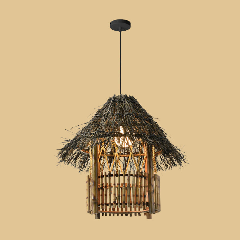 Beige Cone/Crescent/House Pendant Light Asian Style 1 Head Bamboo Woven Hanging Ceiling Light Clearhalo 'Ceiling Lights' 'Modern Pendants' 'Modern' 'Pendant Lights' 'Pendants' Lighting' 1958370