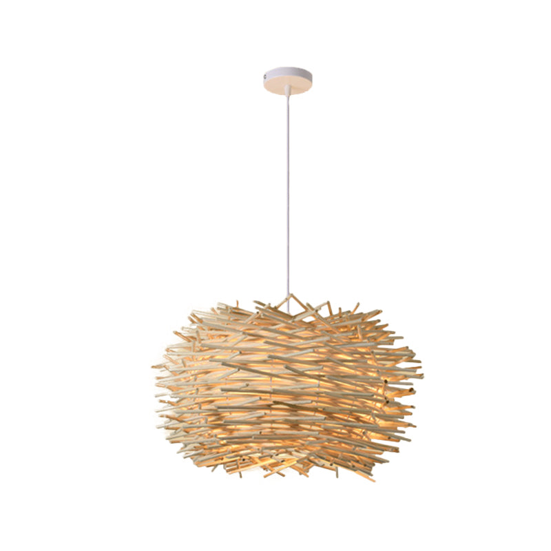 Beige Cone/Crescent/House Pendant Light Asian Style 1 Head Bamboo Woven Hanging Ceiling Light Beige C Clearhalo 'Ceiling Lights' 'Modern Pendants' 'Modern' 'Pendant Lights' 'Pendants' Lighting' 1958375