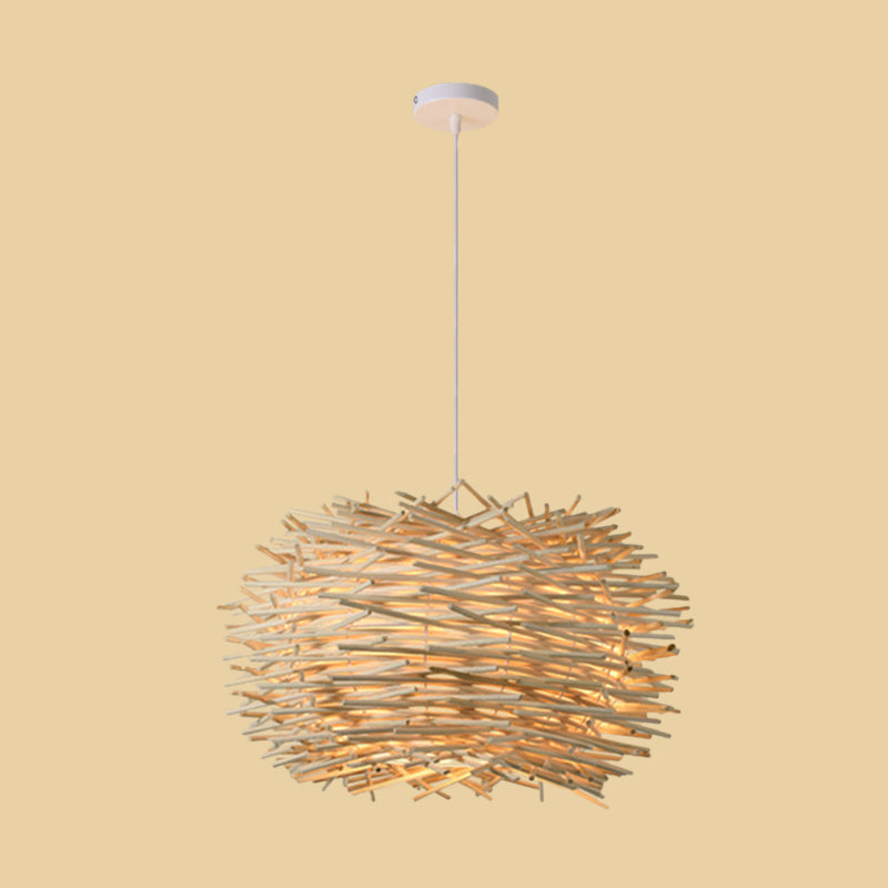Beige Cone/Crescent/House Pendant Light Asian Style 1 Head Bamboo Woven Hanging Ceiling Light Clearhalo 'Ceiling Lights' 'Modern Pendants' 'Modern' 'Pendant Lights' 'Pendants' Lighting' 1958376