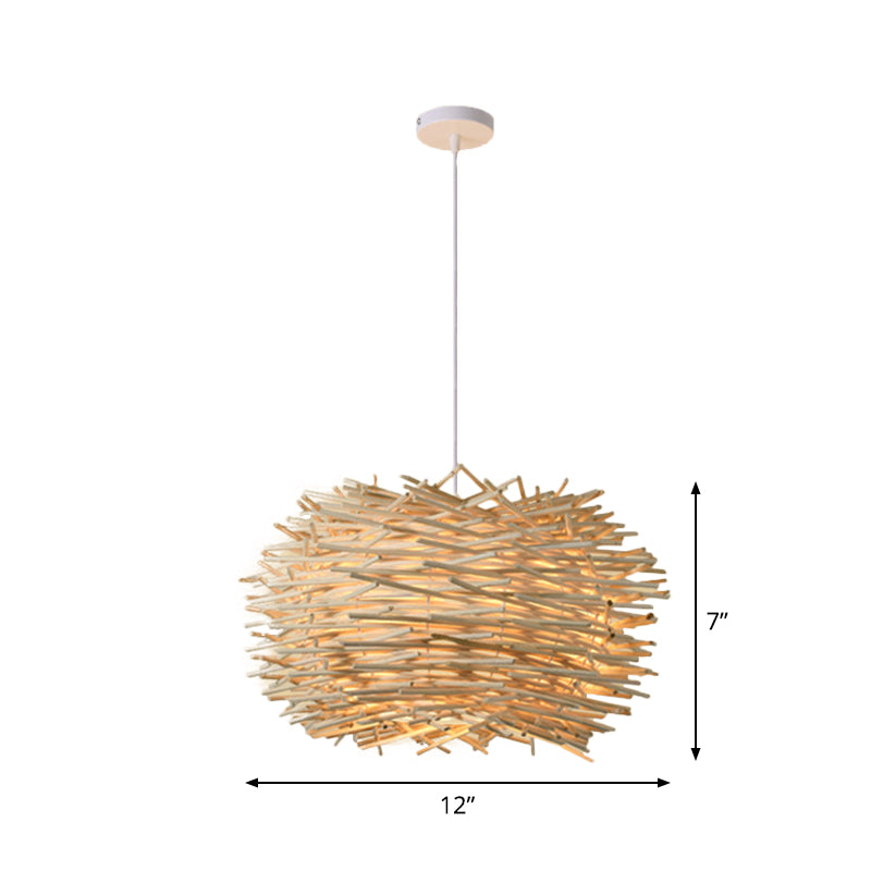 Beige Cone/Crescent/House Pendant Light Asian Style 1 Head Bamboo Woven Hanging Ceiling Light Clearhalo 'Ceiling Lights' 'Modern Pendants' 'Modern' 'Pendant Lights' 'Pendants' Lighting' 1958377