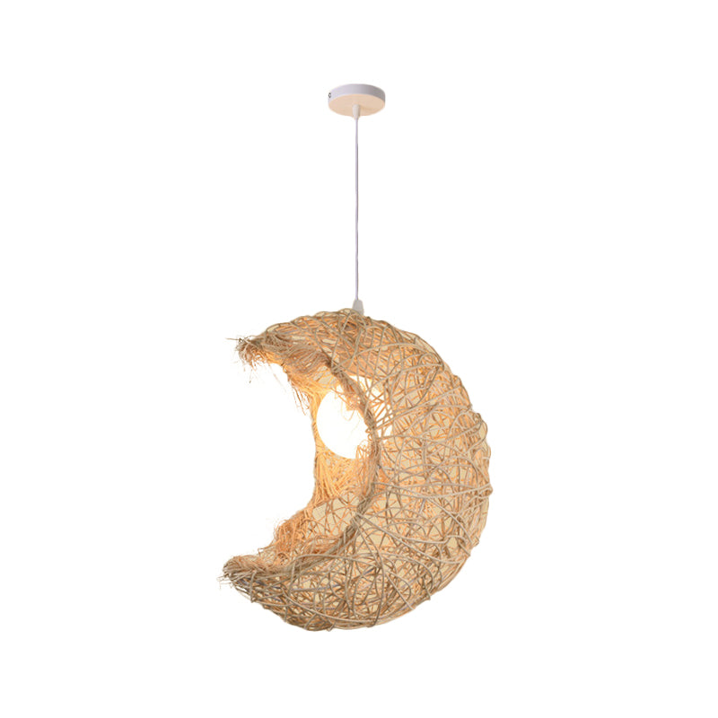 Beige Cone/Crescent/House Pendant Light Asian Style 1 Head Bamboo Woven Hanging Ceiling Light Beige D Clearhalo 'Ceiling Lights' 'Modern Pendants' 'Modern' 'Pendant Lights' 'Pendants' Lighting' 1958378
