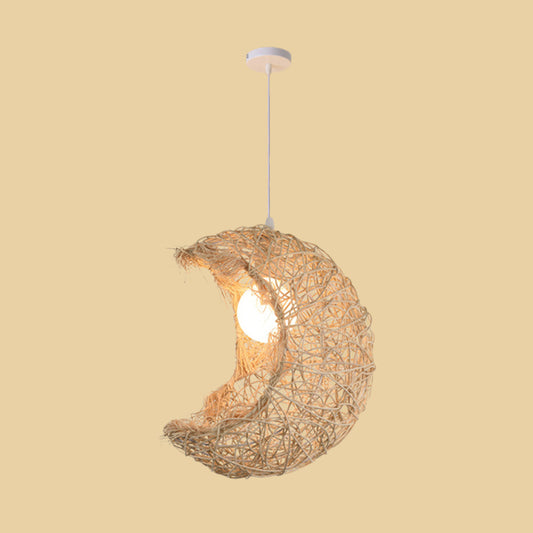 Beige Cone/Crescent/House Pendant Light Asian Style 1 Head Bamboo Woven Hanging Ceiling Light Clearhalo 'Ceiling Lights' 'Modern Pendants' 'Modern' 'Pendant Lights' 'Pendants' Lighting' 1958379
