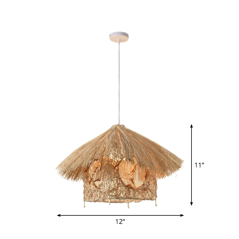 Beige Cone/Crescent/House Pendant Light Asian Style 1 Head Bamboo Woven Hanging Ceiling Light Clearhalo 'Ceiling Lights' 'Modern Pendants' 'Modern' 'Pendant Lights' 'Pendants' Lighting' 1958386