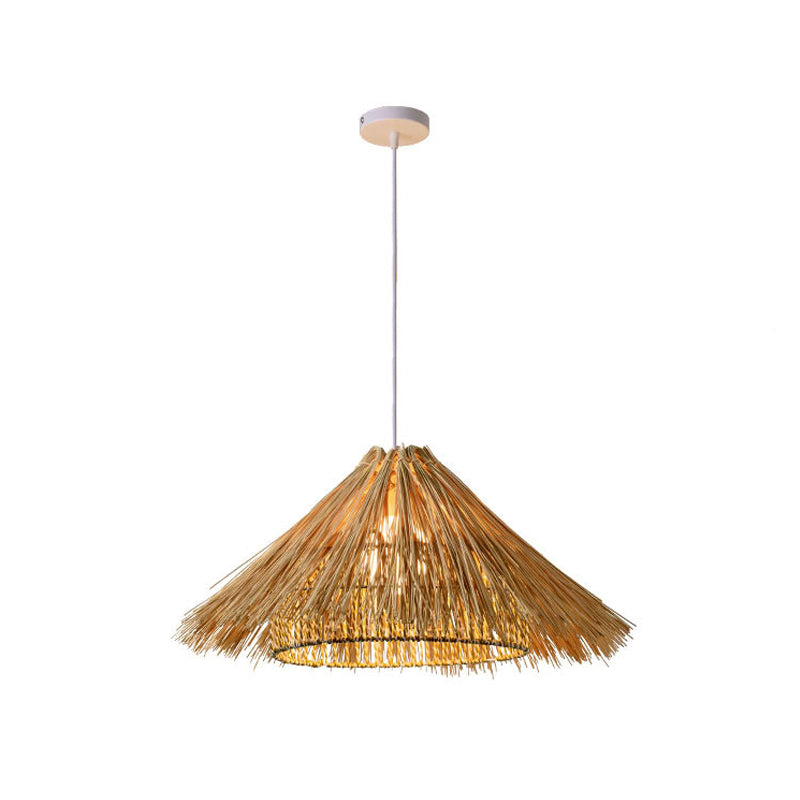 Beige Cone/Crescent/House Pendant Light Asian Style 1 Head Bamboo Woven Hanging Ceiling Light Beige G Clearhalo 'Ceiling Lights' 'Modern Pendants' 'Modern' 'Pendant Lights' 'Pendants' Lighting' 1958387