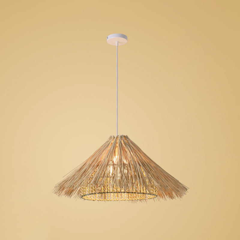 Beige Cone/Crescent/House Pendant Light Asian Style 1 Head Bamboo Woven Hanging Ceiling Light Clearhalo 'Ceiling Lights' 'Modern Pendants' 'Modern' 'Pendant Lights' 'Pendants' Lighting' 1958388