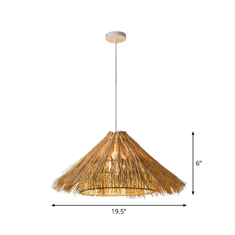 Beige Cone/Crescent/House Pendant Light Asian Style 1 Head Bamboo Woven Hanging Ceiling Light Clearhalo 'Ceiling Lights' 'Modern Pendants' 'Modern' 'Pendant Lights' 'Pendants' Lighting' 1958389