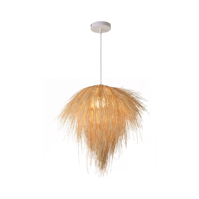 Beige Cone/Crescent/House Pendant Light Asian Style 1 Head Bamboo Woven Hanging Ceiling Light Beige H Clearhalo 'Ceiling Lights' 'Modern Pendants' 'Modern' 'Pendant Lights' 'Pendants' Lighting' 1958390