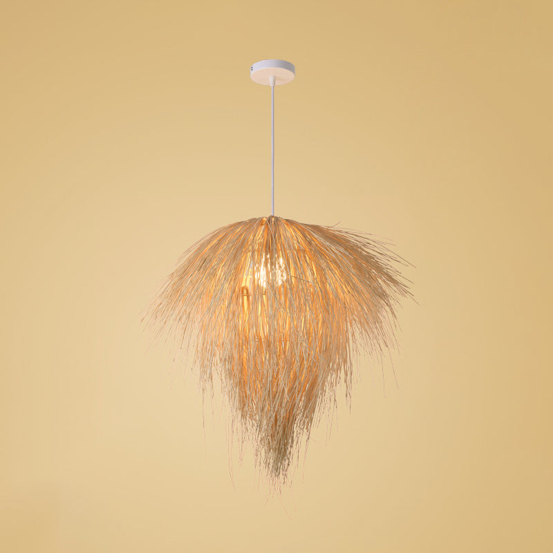 Beige Cone/Crescent/House Pendant Light Asian Style 1 Head Bamboo Woven Hanging Ceiling Light Clearhalo 'Ceiling Lights' 'Modern Pendants' 'Modern' 'Pendant Lights' 'Pendants' Lighting' 1958391