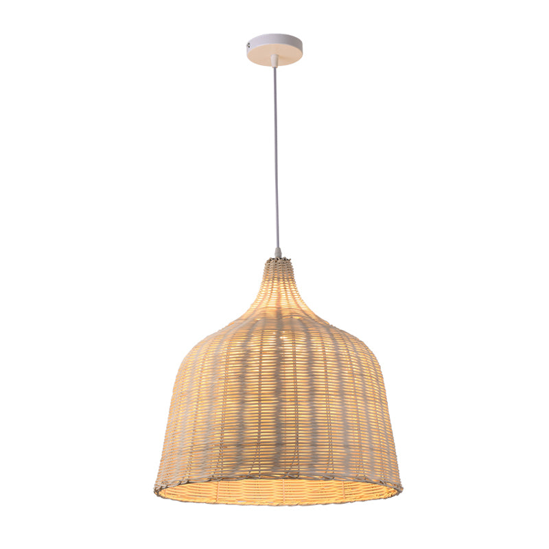 Rattan Cloche Shaped Pendulum Light Contemporary 1 Bulb 10"/14"/23.5" Wide Beige Ceiling Hang Lamp for Tearoom Clearhalo 'Ceiling Lights' 'Modern Pendants' 'Modern' 'Pendant Lights' 'Pendants' Lighting' 1958395