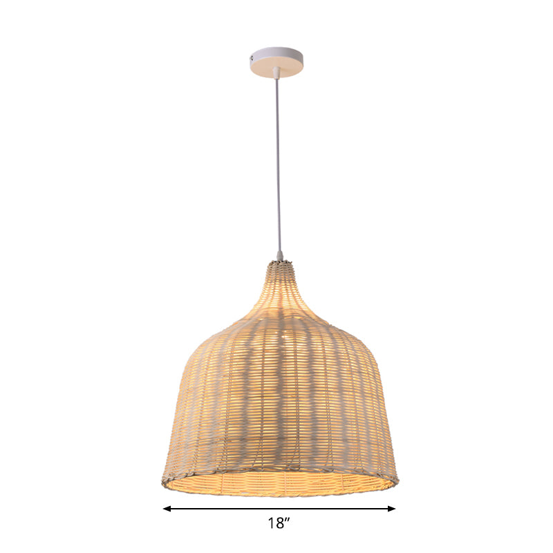Rattan Cloche Shaped Pendulum Light Contemporary 1 Bulb 10"/14"/23.5" Wide Beige Ceiling Hang Lamp for Tearoom Clearhalo 'Ceiling Lights' 'Modern Pendants' 'Modern' 'Pendant Lights' 'Pendants' Lighting' 1958399