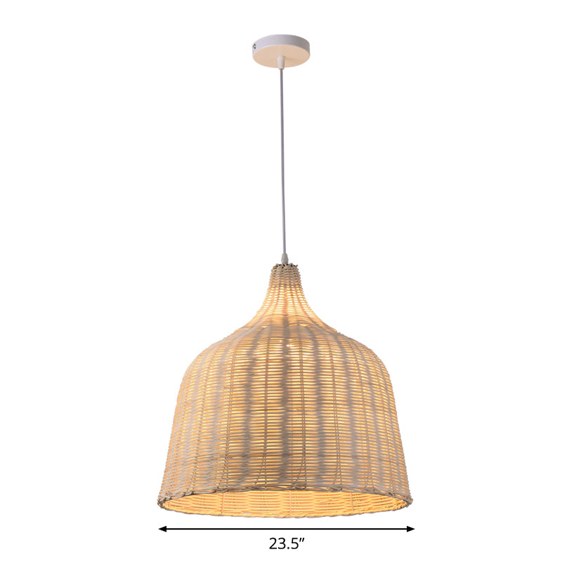 Rattan Cloche Shaped Pendulum Light Contemporary 1 Bulb 10"/14"/23.5" Wide Beige Ceiling Hang Lamp for Tearoom Clearhalo 'Ceiling Lights' 'Modern Pendants' 'Modern' 'Pendant Lights' 'Pendants' Lighting' 1958400