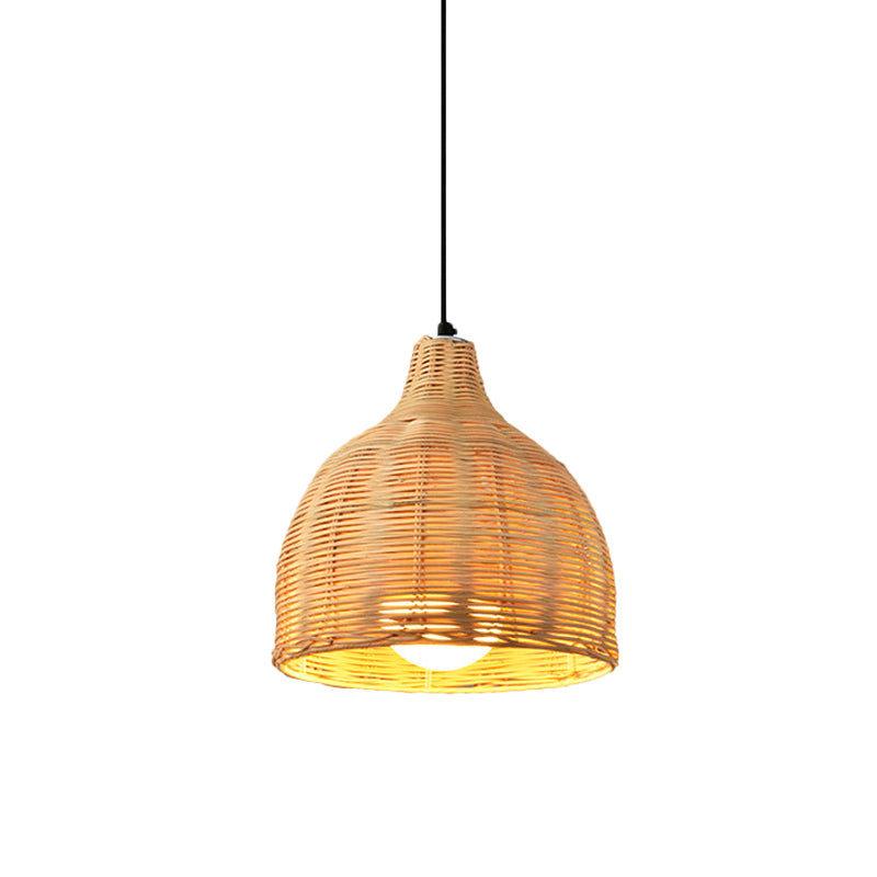 Hand-Worked Bell Hanging Lamp Asia Bamboo 1-Light Beige Down Lighting Pendant for Restaurant, 10"/12"/23.5" Wide Clearhalo 'Ceiling Lights' 'Modern Pendants' 'Modern' 'Pendant Lights' 'Pendants' Lighting' 1958406