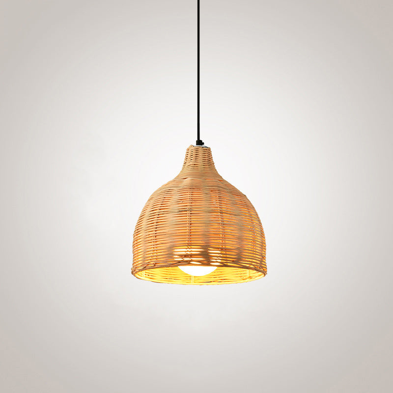 Hand-Worked Bell Hanging Lamp Asia Bamboo 1-Light Beige Down Lighting Pendant for Restaurant, 10"/12"/23.5" Wide Clearhalo 'Ceiling Lights' 'Modern Pendants' 'Modern' 'Pendant Lights' 'Pendants' Lighting' 1958407