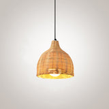 Hand-Worked Bell Hanging Lamp Asia Bamboo 1-Light Beige Down Lighting Pendant for Restaurant, 10"/12"/23.5" Wide Clearhalo 'Ceiling Lights' 'Modern Pendants' 'Modern' 'Pendant Lights' 'Pendants' Lighting' 1958407