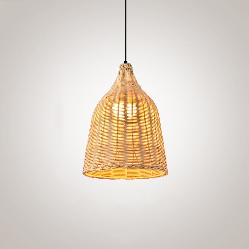 Hand-Worked Bell Hanging Lamp Asia Bamboo 1-Light Beige Down Lighting Pendant for Restaurant, 10"/12"/23.5" Wide Clearhalo 'Ceiling Lights' 'Modern Pendants' 'Modern' 'Pendant Lights' 'Pendants' Lighting' 1958410