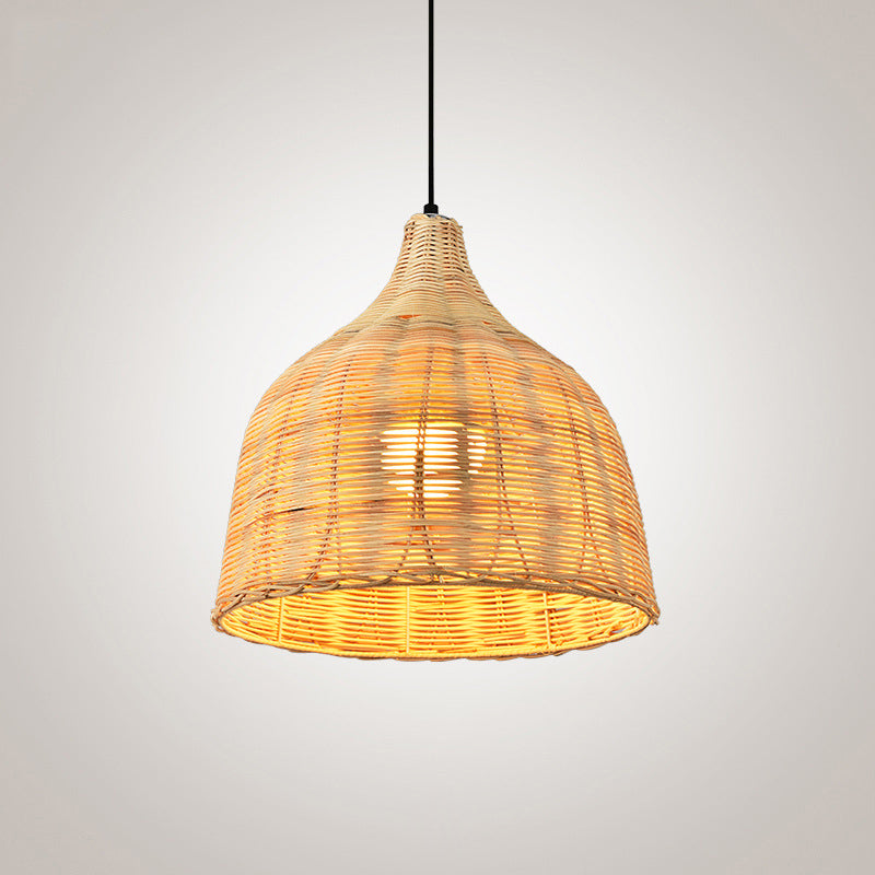 Hand-Worked Bell Hanging Lamp Asia Bamboo 1-Light Beige Down Lighting Pendant for Restaurant, 10"/12"/23.5" Wide Clearhalo 'Ceiling Lights' 'Modern Pendants' 'Modern' 'Pendant Lights' 'Pendants' Lighting' 1958413