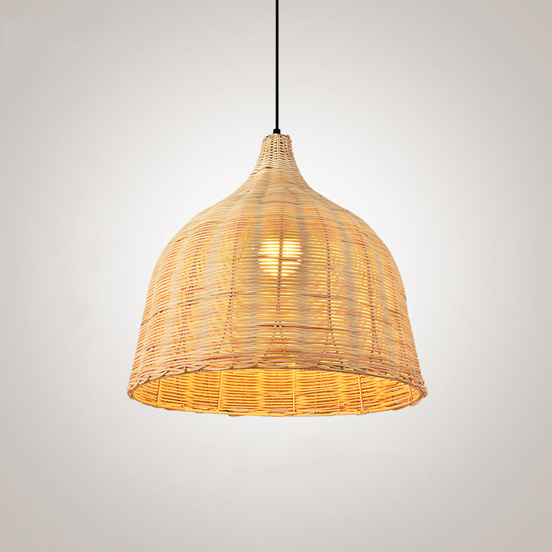 Hand-Worked Bell Hanging Lamp Asia Bamboo 1-Light Beige Down Lighting Pendant for Restaurant, 10"/12"/23.5" Wide Clearhalo 'Ceiling Lights' 'Modern Pendants' 'Modern' 'Pendant Lights' 'Pendants' Lighting' 1958416