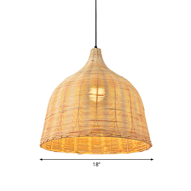 Hand-Worked Bell Hanging Lamp Asia Bamboo 1-Light Beige Down Lighting Pendant for Restaurant, 10"/12"/23.5" Wide Clearhalo 'Ceiling Lights' 'Modern Pendants' 'Modern' 'Pendant Lights' 'Pendants' Lighting' 1958417