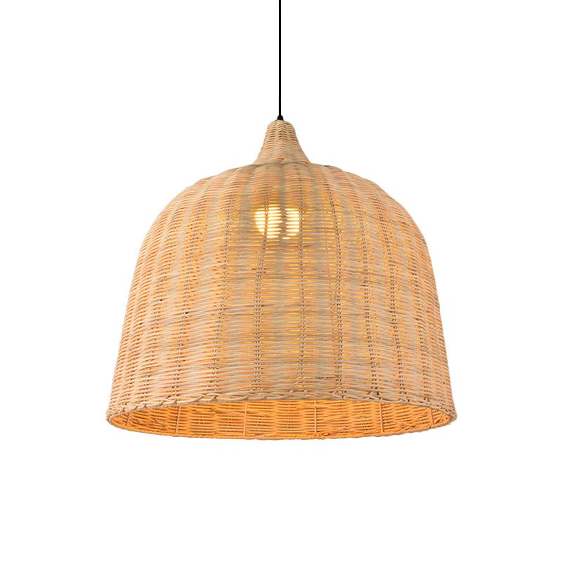 Hand-Worked Bell Hanging Lamp Asia Bamboo 1-Light Beige Down Lighting Pendant for Restaurant, 10"/12"/23.5" Wide Beige 23.5" Clearhalo 'Ceiling Lights' 'Modern Pendants' 'Modern' 'Pendant Lights' 'Pendants' Lighting' 1958418