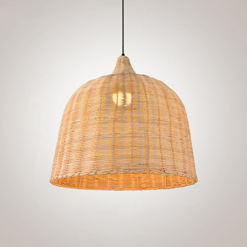 Hand-Worked Bell Hanging Lamp Asia Bamboo 1-Light Beige Down Lighting Pendant for Restaurant, 10"/12"/23.5" Wide Clearhalo 'Ceiling Lights' 'Modern Pendants' 'Modern' 'Pendant Lights' 'Pendants' Lighting' 1958419