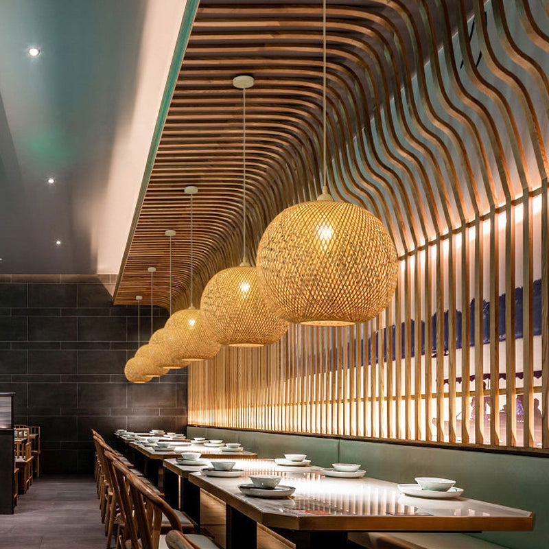 Asian Jug/Twisted/Globe Shaped Pendant Lamp Bamboo 1 Head Restaurant Suspended Lighting Fixture in Beige Clearhalo 'Ceiling Lights' 'Modern Pendants' 'Modern' 'Pendant Lights' 'Pendants' Lighting' 1958423