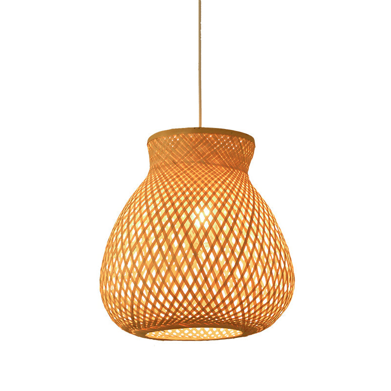 Asian Jug/Twisted/Globe Shaped Pendant Lamp Bamboo 1 Head Restaurant Suspended Lighting Fixture in Beige Clearhalo 'Ceiling Lights' 'Modern Pendants' 'Modern' 'Pendant Lights' 'Pendants' Lighting' 1958428