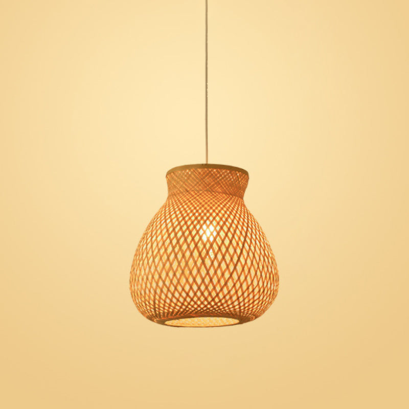 Asian Jug/Twisted/Globe Shaped Pendant Lamp Bamboo 1 Head Restaurant Suspended Lighting Fixture in Beige Clearhalo 'Ceiling Lights' 'Modern Pendants' 'Modern' 'Pendant Lights' 'Pendants' Lighting' 1958429