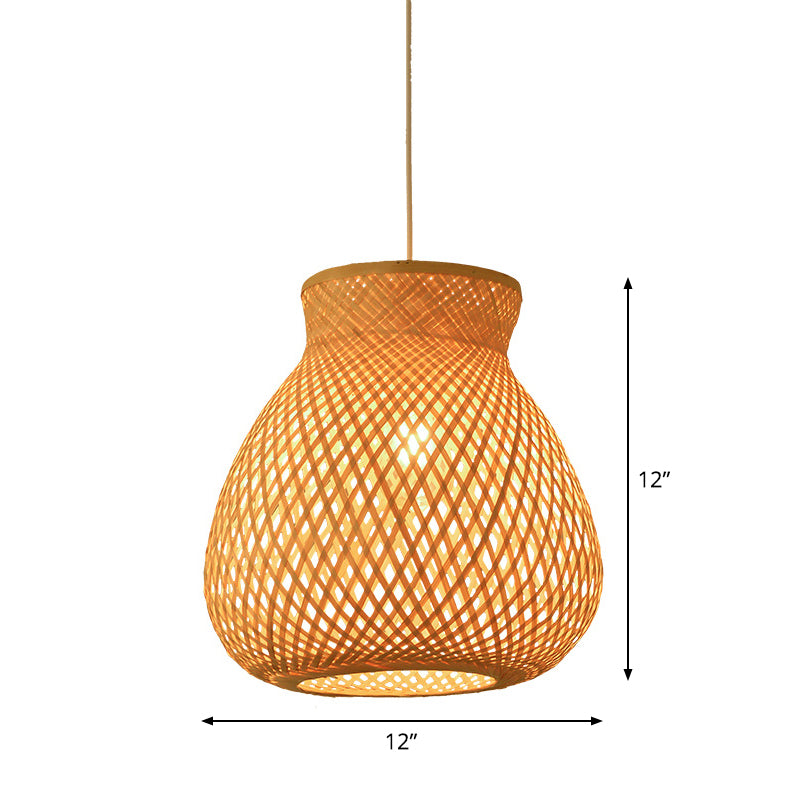 Asian Jug/Twisted/Globe Shaped Pendant Lamp Bamboo 1 Head Restaurant Suspended Lighting Fixture in Beige Clearhalo 'Ceiling Lights' 'Modern Pendants' 'Modern' 'Pendant Lights' 'Pendants' Lighting' 1958430
