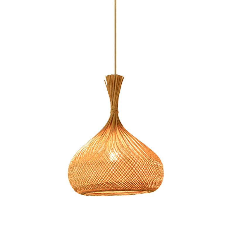 Asian Jug/Twisted/Globe Shaped Pendant Lamp Bamboo 1 Head Restaurant Suspended Lighting Fixture in Beige Beige D Clearhalo 'Ceiling Lights' 'Modern Pendants' 'Modern' 'Pendant Lights' 'Pendants' Lighting' 1958437