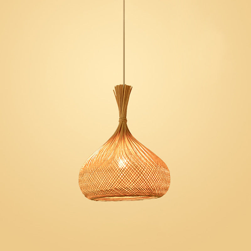 Asian Jug/Twisted/Globe Shaped Pendant Lamp Bamboo 1 Head Restaurant Suspended Lighting Fixture in Beige Clearhalo 'Ceiling Lights' 'Modern Pendants' 'Modern' 'Pendant Lights' 'Pendants' Lighting' 1958438