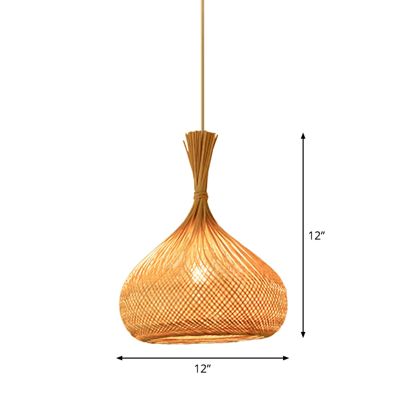 Asian Jug/Twisted/Globe Shaped Pendant Lamp Bamboo 1 Head Restaurant Suspended Lighting Fixture in Beige Clearhalo 'Ceiling Lights' 'Modern Pendants' 'Modern' 'Pendant Lights' 'Pendants' Lighting' 1958439