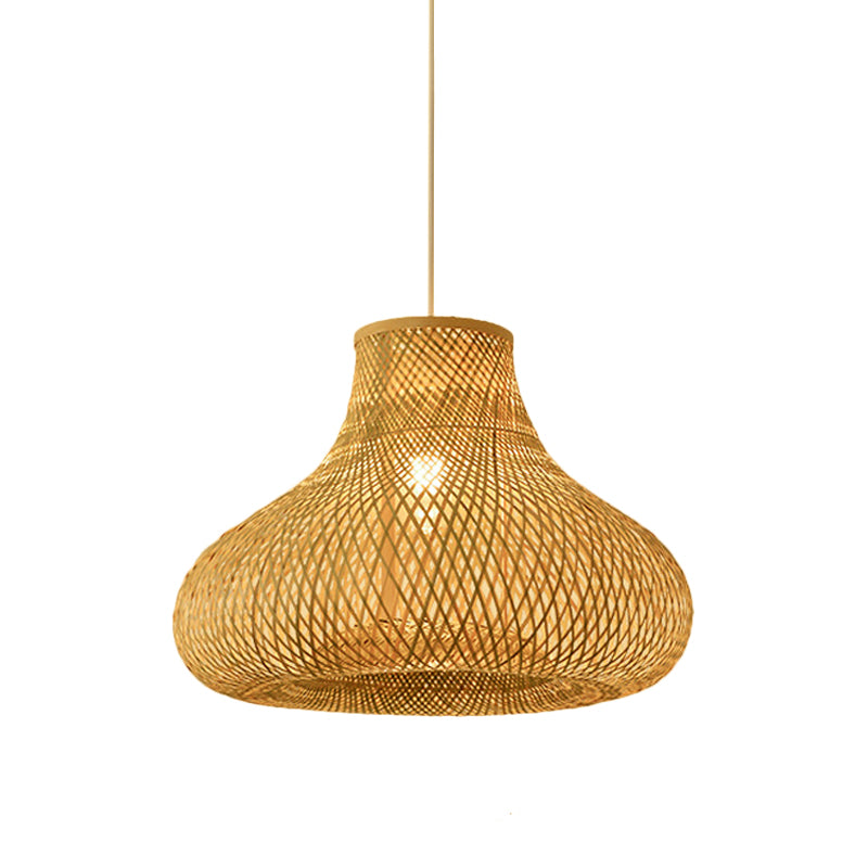 Asian Jug/Twisted/Globe Shaped Pendant Lamp Bamboo 1 Head Restaurant Suspended Lighting Fixture in Beige Beige F Clearhalo 'Ceiling Lights' 'Modern Pendants' 'Modern' 'Pendant Lights' 'Pendants' Lighting' 1958440