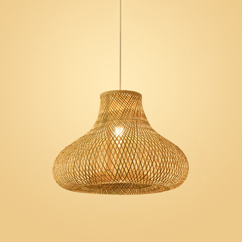 Asian Jug/Twisted/Globe Shaped Pendant Lamp Bamboo 1 Head Restaurant Suspended Lighting Fixture in Beige Clearhalo 'Ceiling Lights' 'Modern Pendants' 'Modern' 'Pendant Lights' 'Pendants' Lighting' 1958441
