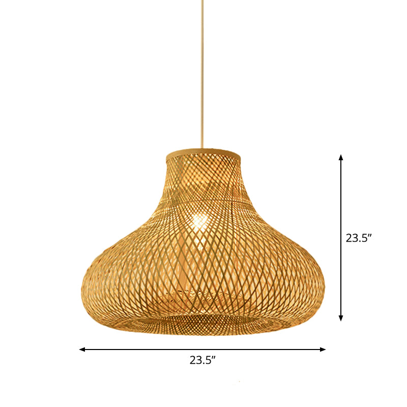 Asian Jug/Twisted/Globe Shaped Pendant Lamp Bamboo 1 Head Restaurant Suspended Lighting Fixture in Beige Clearhalo 'Ceiling Lights' 'Modern Pendants' 'Modern' 'Pendant Lights' 'Pendants' Lighting' 1958442