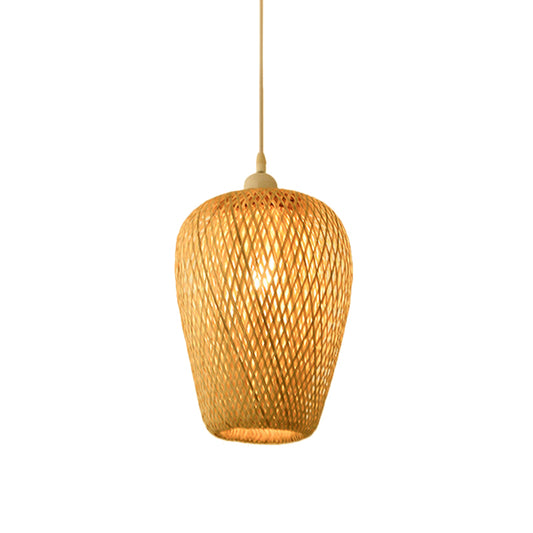Asian Jug/Twisted/Globe Shaped Pendant Lamp Bamboo 1 Head Restaurant Suspended Lighting Fixture in Beige Beige G Clearhalo 'Ceiling Lights' 'Modern Pendants' 'Modern' 'Pendant Lights' 'Pendants' Lighting' 1958443