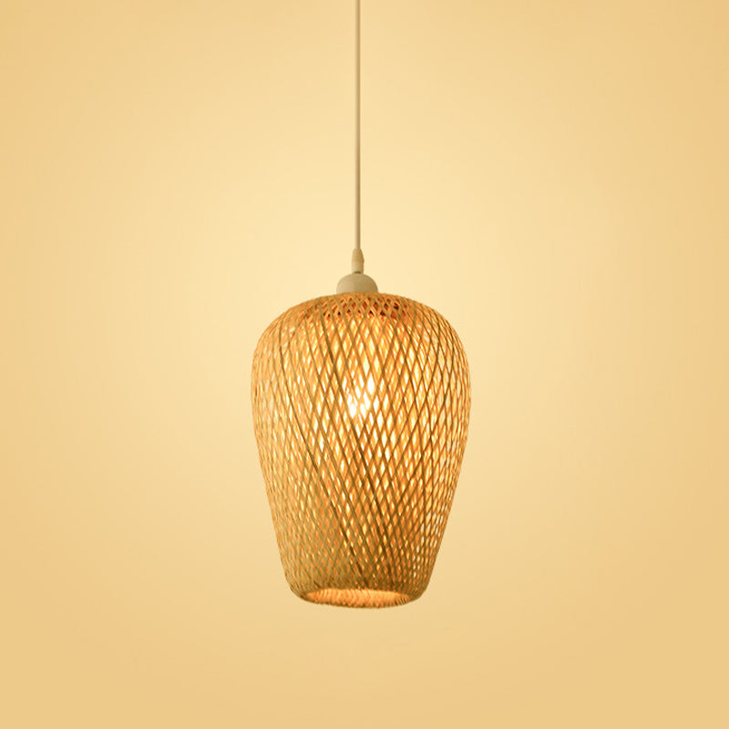 Asian Jug/Twisted/Globe Shaped Pendant Lamp Bamboo 1 Head Restaurant Suspended Lighting Fixture in Beige Clearhalo 'Ceiling Lights' 'Modern Pendants' 'Modern' 'Pendant Lights' 'Pendants' Lighting' 1958444