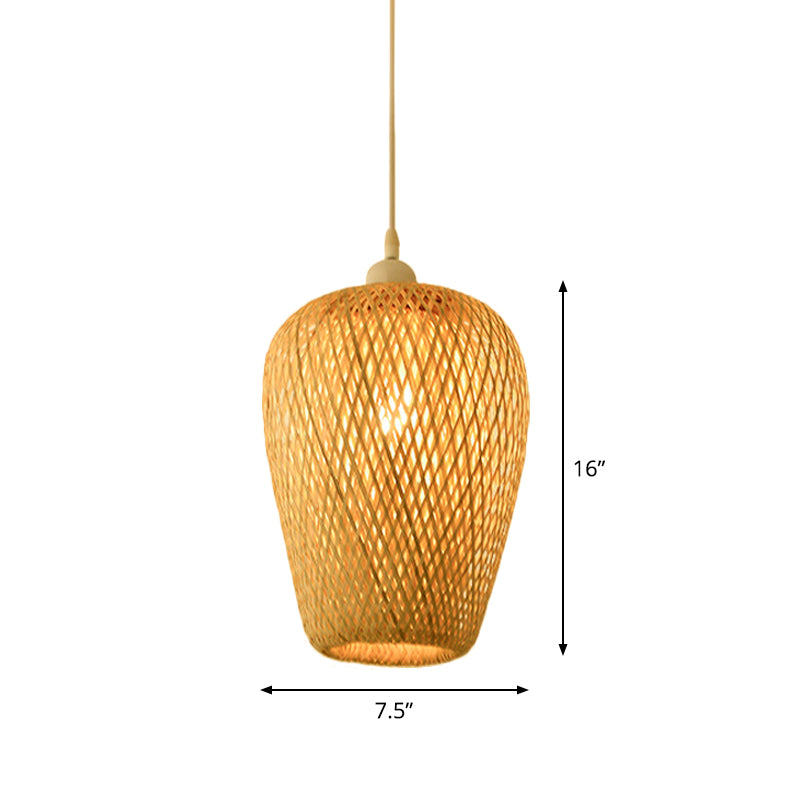 Asian Jug/Twisted/Globe Shaped Pendant Lamp Bamboo 1 Head Restaurant Suspended Lighting Fixture in Beige Clearhalo 'Ceiling Lights' 'Modern Pendants' 'Modern' 'Pendant Lights' 'Pendants' Lighting' 1958445